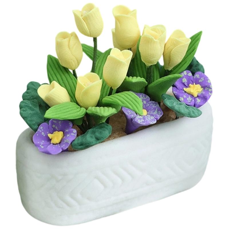 

Handcrafted Resin Tulips With Ceramic Planter For Dollhouses Accessories And Miniature Garden Scenery 1/12 Scale Design 1