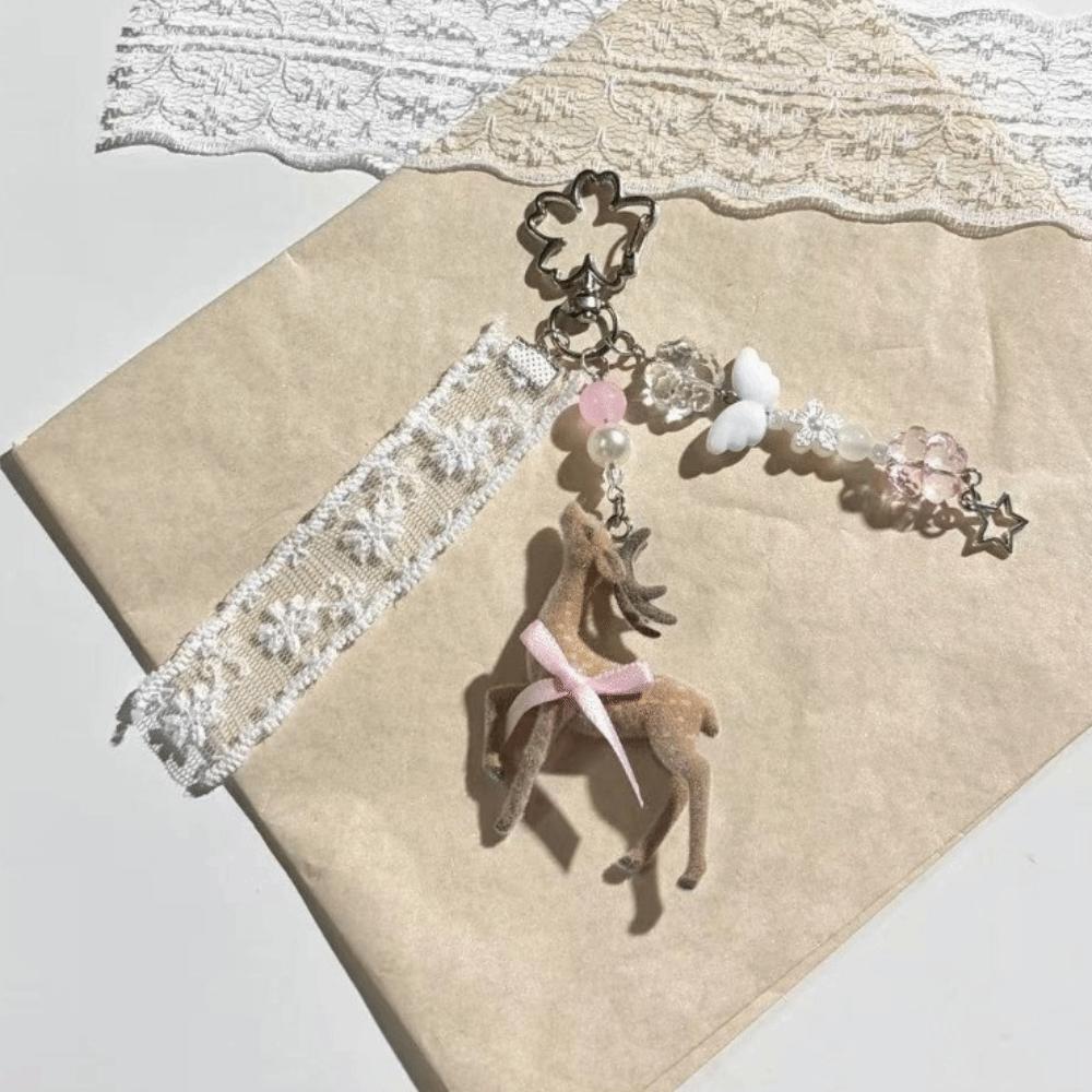 Coquette Style Fawn Keychain Ribbon Bow Design Phone Charms Cute Bag Pendant Bag Decoration