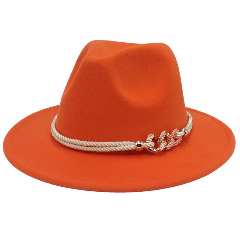 Jazz Hat Retro Men'S And Women'S Cotton Felt Hat Big Brim Panama Hat Gold Chain Hat
