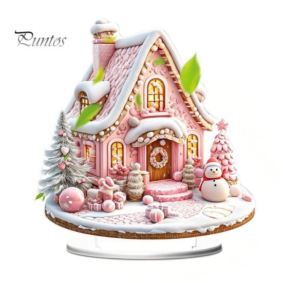 Acrylic Holiday Ornaments for Home Decor 2D Christmas Tree Figurine, Dreamy Floral Candy House Tabletop Showcase Ornaments, Centerpiece Office