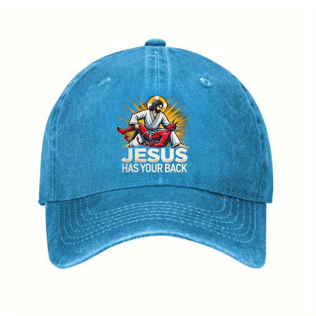 Jesus Has Your Back Graphic Baseball Cap Adjustable Cotton Casual Hat for Adults Outdoor Protection