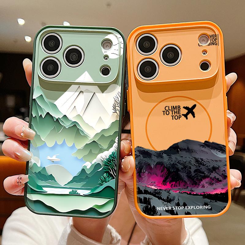 Custodia con Motivo Paesaggio Montagna Innevata Per iPhone 17 Pro Max Magnetica Per Magsafe Cover Ibrida Sottile Opaca Per iPhone 16 15 14 13 Pro Max