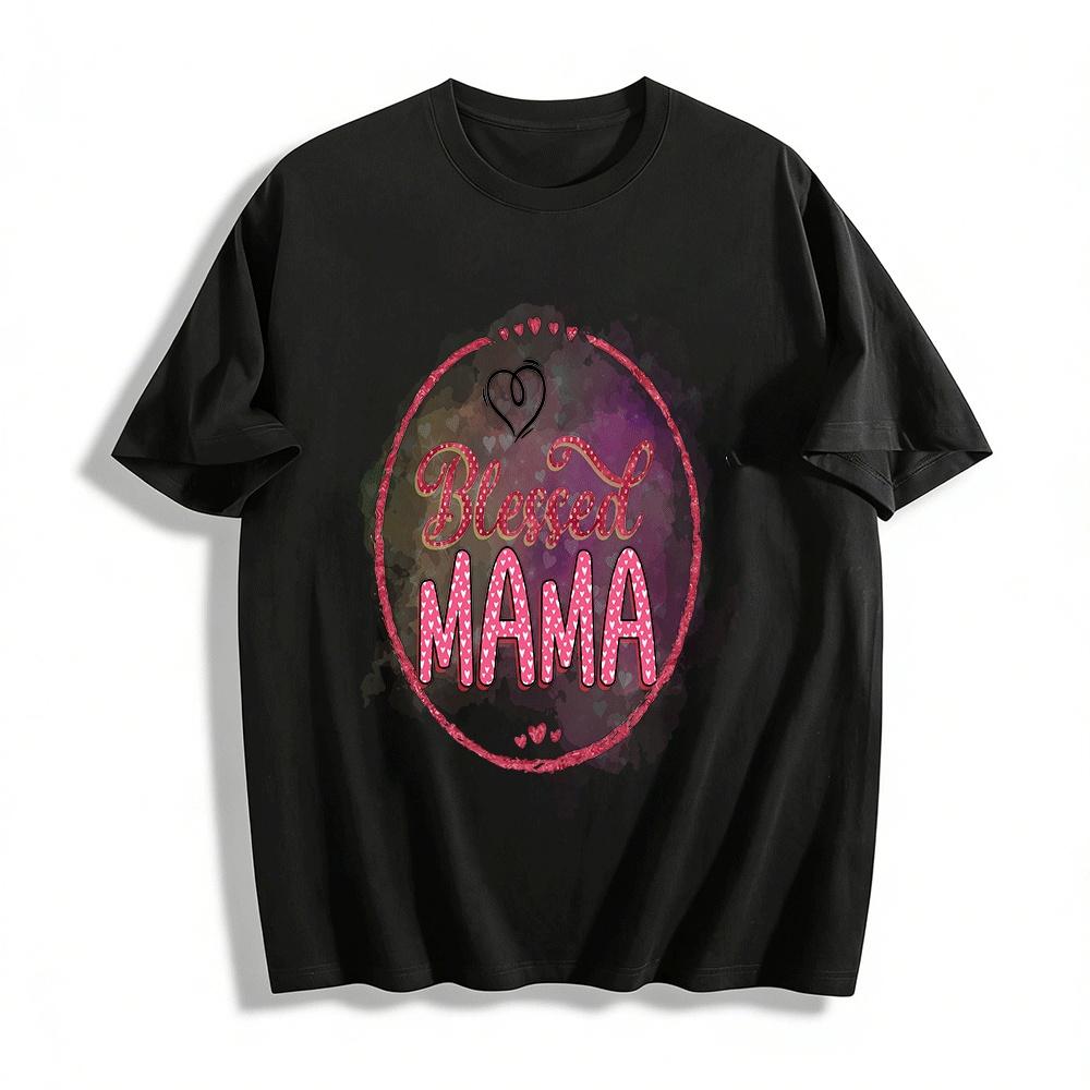 Blessed Mama Heart Print Casual Top Grateful Mom Loose Fit Tee Pure cotton T-shirt XXS