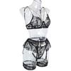 Sexy Lace Mesh Suspender Lingerie Set for Women Three Point Underwear Bodysuit
