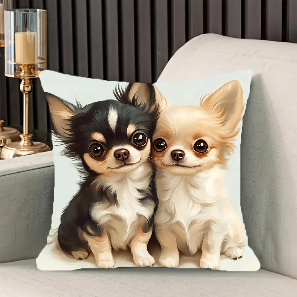 Vintage Chihuahua Hund Kissenbezug, 45x45cm, Reißverschluss Dekorative Kissenhülle für Zuhause und Büro Dekoration Kissenbezug