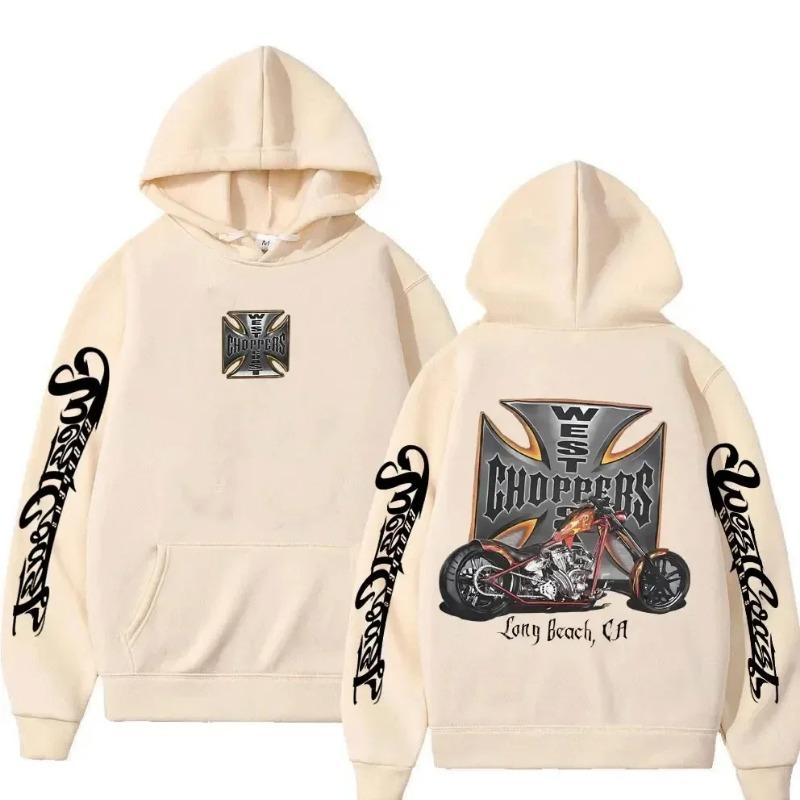 Felpa con Cappuccio Grafica Logo West Coast Chopper Maschile Vintage Streetwear Uomo Donna Manica Lunga Oversize Felpa con Cappuccio Gotica da Uomo