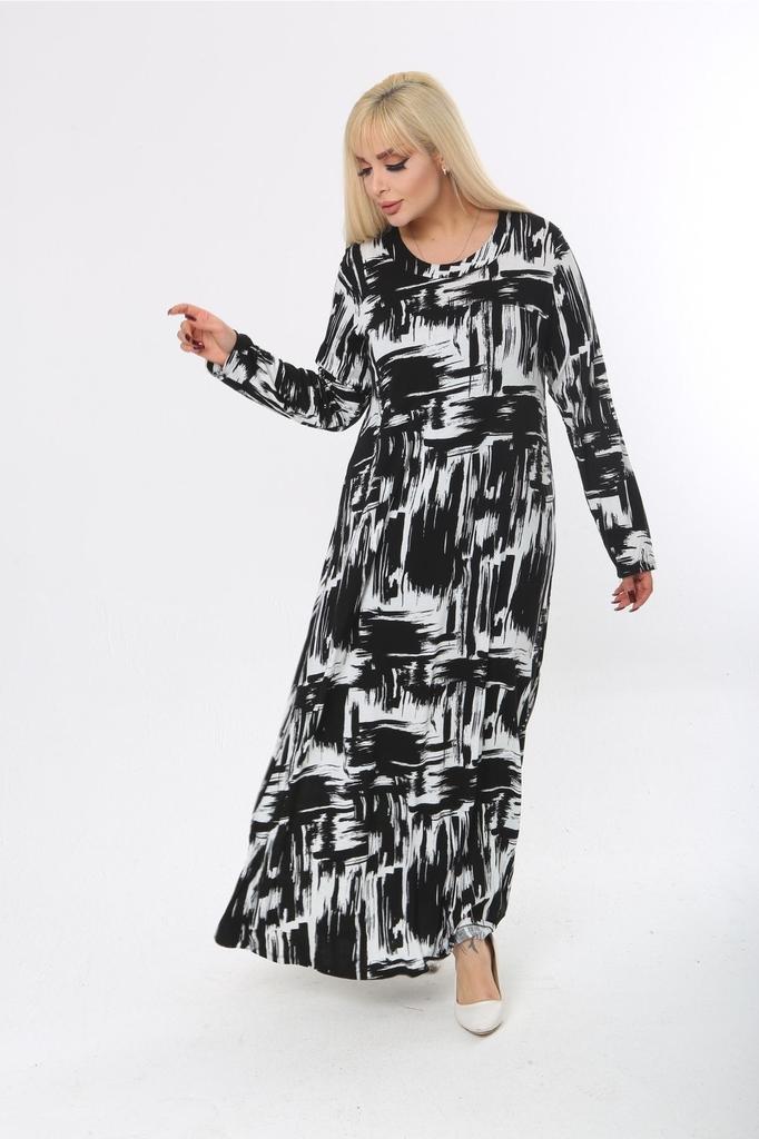 Damenkleid in großen Größen, Übergröße, langärmelig, Viskose, gekämmte Baumwolle, Hijab-geeignet, langes Kleid