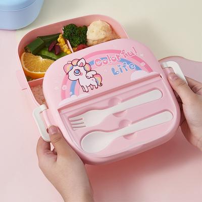 Bento svačinový box pro děti dívky kreslený studenti kawaii roztomilý poník vyhřívaný 3 přihrádky krabička na svačinu jídlo sendvič speciální jídelna