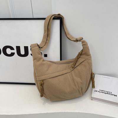 Cord Schultertasche Damenmode Umhängetasche Großes Fassungsvermögen Einfarbig Stofftasche Schlichte Studenten-Klassentasche