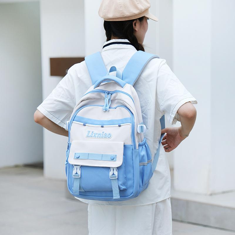 large capacity, fresh and cute, primary and secondary school students splicing contrasting colors, fashionable backpack.