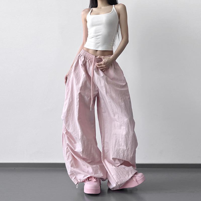 2026 Spring/Summer Women s Blue High-Waisted Wide-Leg Cargo Pants Small