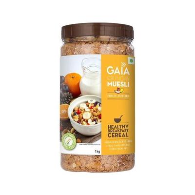 Gaia Crunchy Muesli - Fruit Fusion 1 KG Free Oats, High Protein Low Carb, High Fiber, No Trans Fat, Papaya, Apple, Pineapple and Raisins