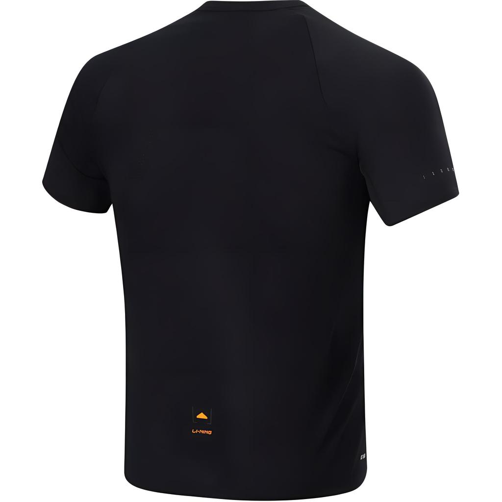 Li Ning Running Series Solid Color Round Neck Quick-Dry Breathable Slim Fit Short Sleeve T-Shirt Men Tops Black ATSU003-1