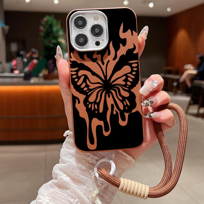 Тонкий матовий чохол для телефону з принтом полум’яного метелика для iPhone 16 Pro Max 15 Pro 14 13 12 11 Ремінець зі шнурком М’який ТПУ Протиударний захисний захисний чохол-бампер