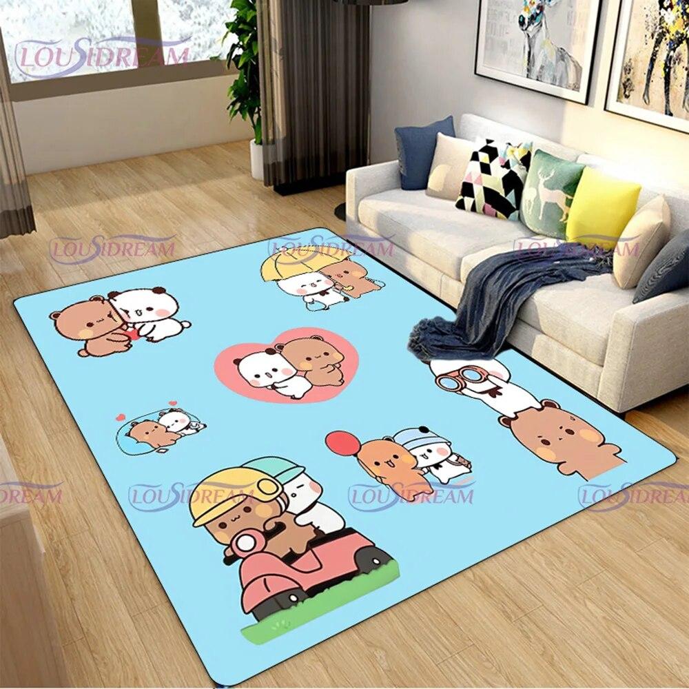 3D Print Cartoon Bubu and Dudu Carpet Cute Lover Bear Area Rug for Living Room Bedroom Decorate Door Mat Kids Room Rug Gift