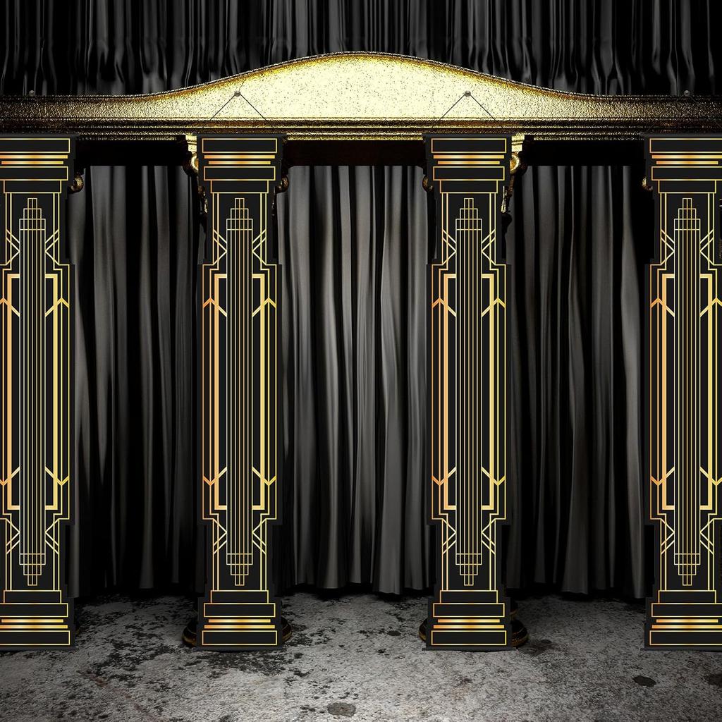 4 Pcs Roaring 20s Party Decorations Black and Gold Column Door Porch Banner 1920s Hanging Banner Speakeasy Awards Wedding Decorations Supplies