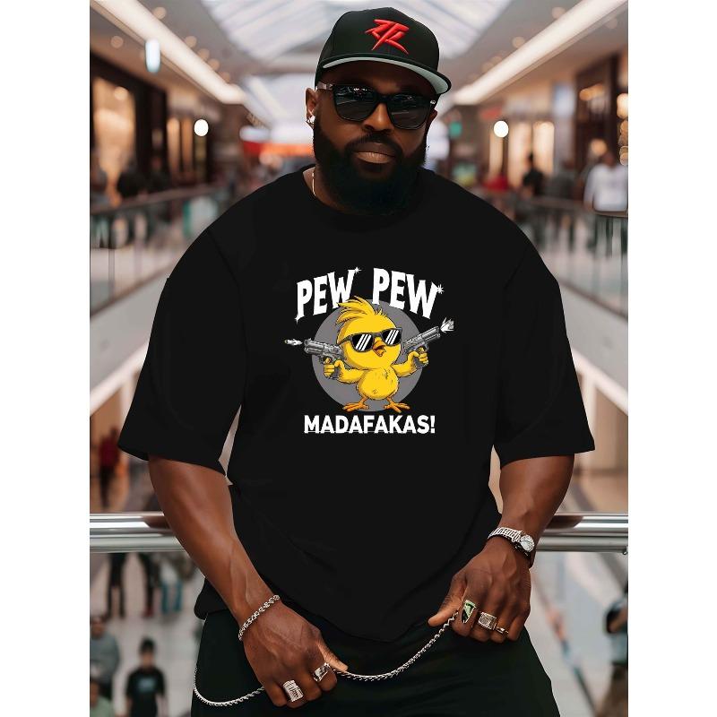 

Men s Large Size Oversized T-Shirt with Pew Pew Madafakas & Butterfly Faith Back Print - Summer Casual Loose Fit Round Neck Short Sleeve Shirt XL чорний