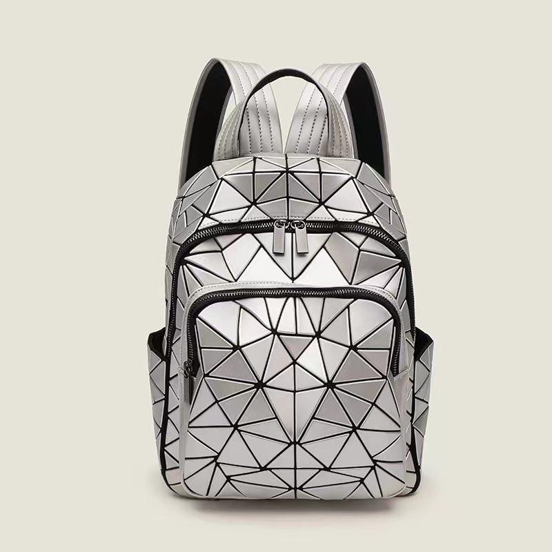 Moderner Unisex Rucksack mit Diamantmuster aus PVC für Freizeit und Reisen, mit großem Fassungsvermögen