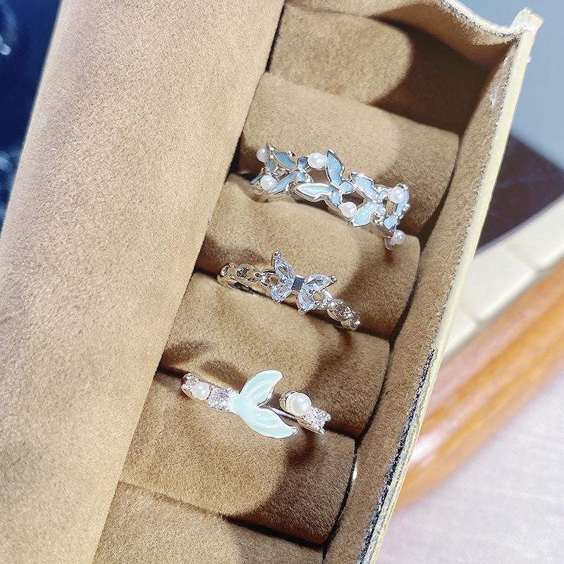 Butterfly Zircon Enamel Oil Dripping Fish Tail Open Ring, Personalized Niche Design, Light Luxury, High-End Ring, Woman