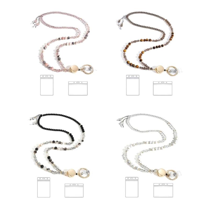 Natürlicher Stein Perlen Lanyard Perlen Lanyard Für Ausweis Kartenhalter und Schlüssel Einziehbare Lanyards für Frauen Lehrer