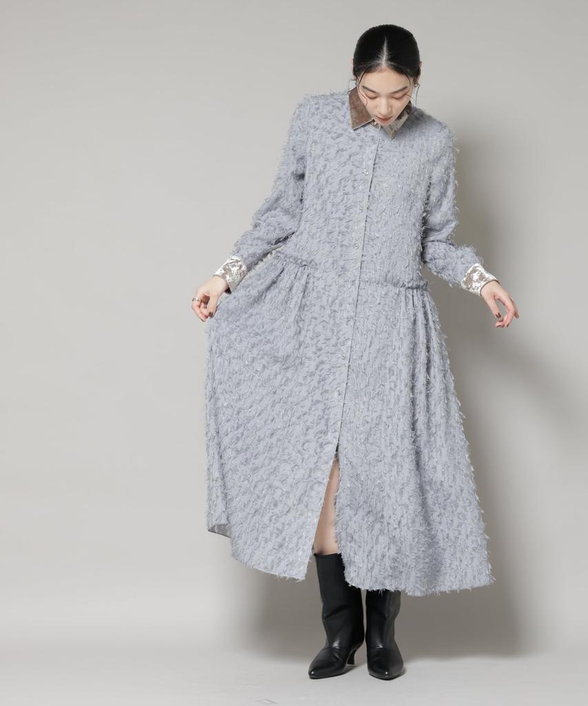 Nano Universe Fringe Jacquard Narrow Shirt Size Dress, Women's, S, 020, Gray, 669-5219326