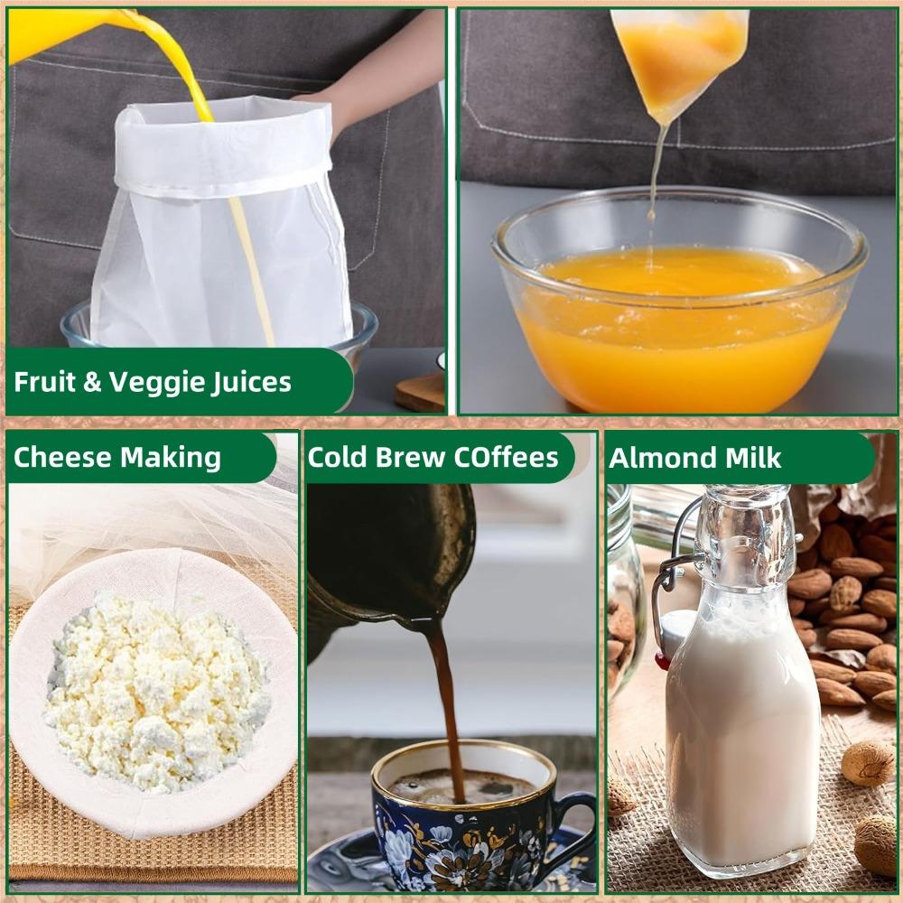 Reusable Nut Milk Bag Home Nylon Soy Milk Mesh Filter Bag Kitchen Fine Mesh Strainer Bags with Drawstring Kitchen Accessories