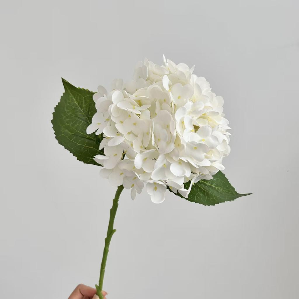 1pcs Fake White Flowers Artificial Silk Hydrangea Flowers Bouquets Faux Hydrangea Stems for Home Table Centerpieces Wedding Party Decoration (White)