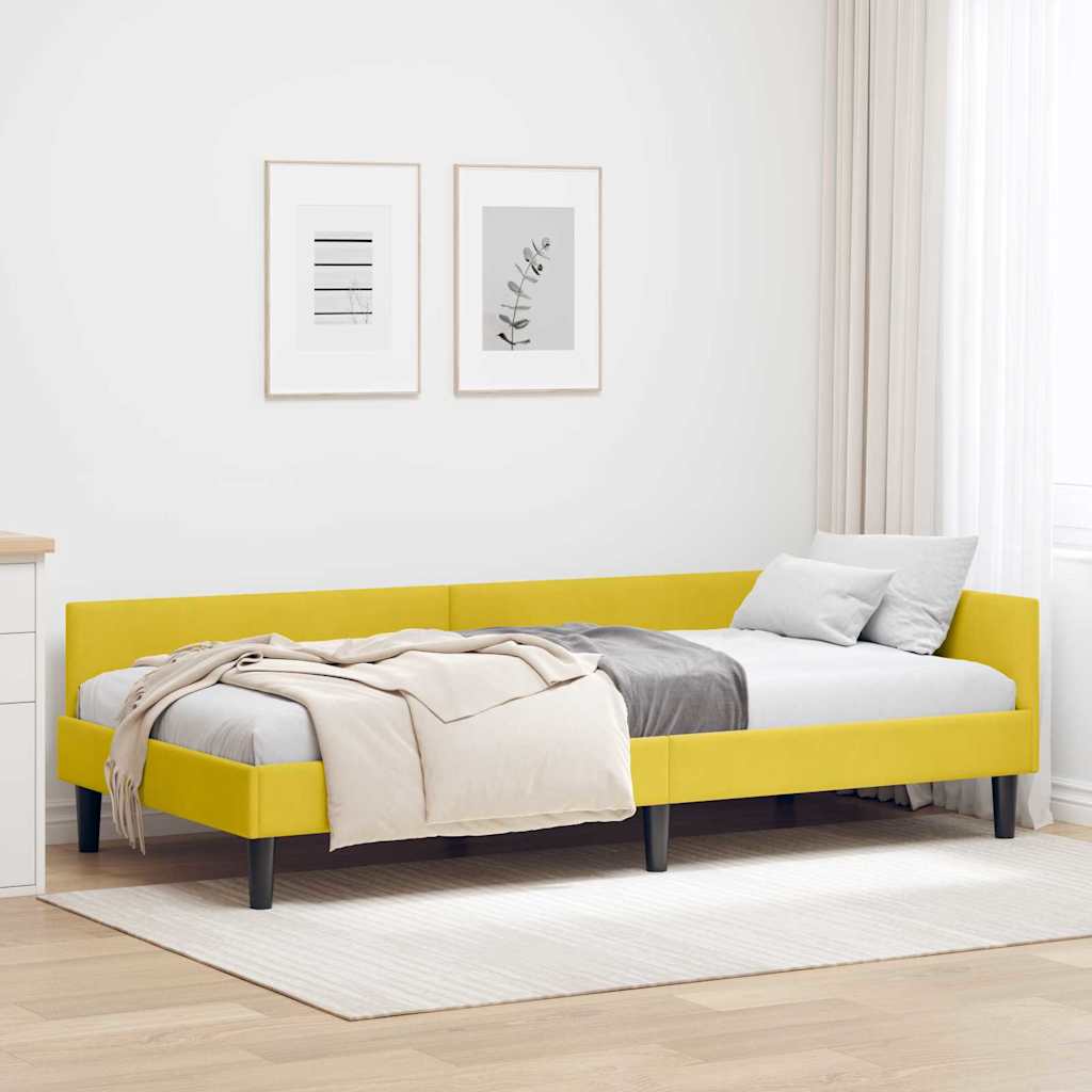 Corner Bed Frame with Headboard Yellow 100 Cm X 200 Cm Velvet