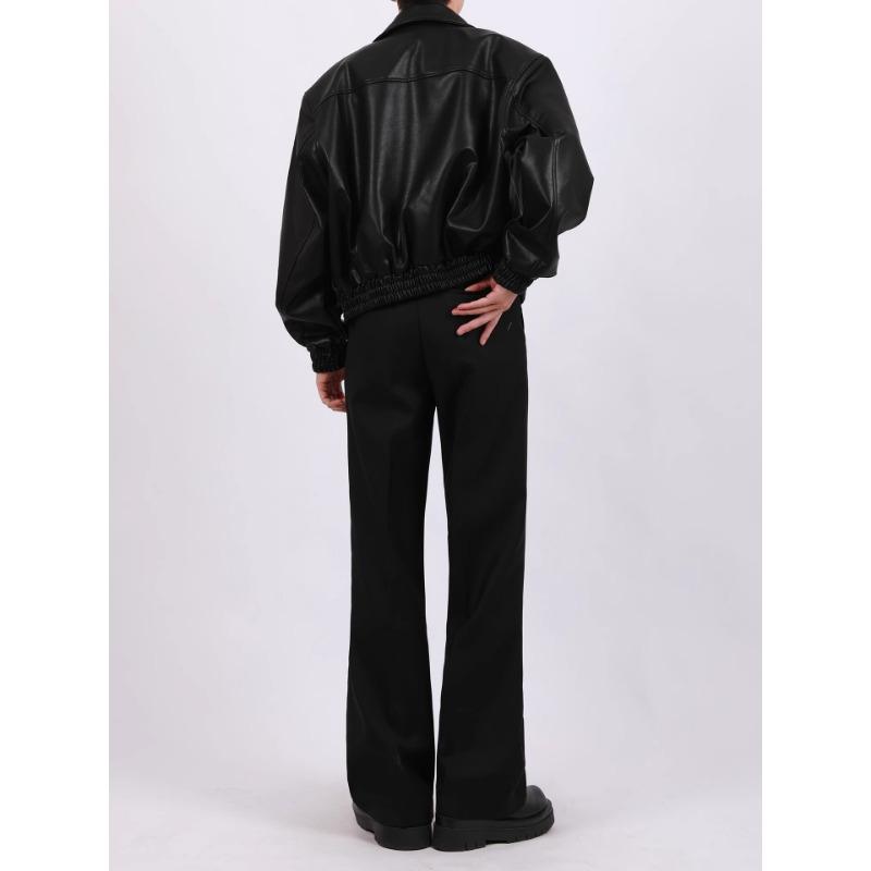 Men Loose Casual Short Pu Leather Turn Down Collar Street Fashion Jacket