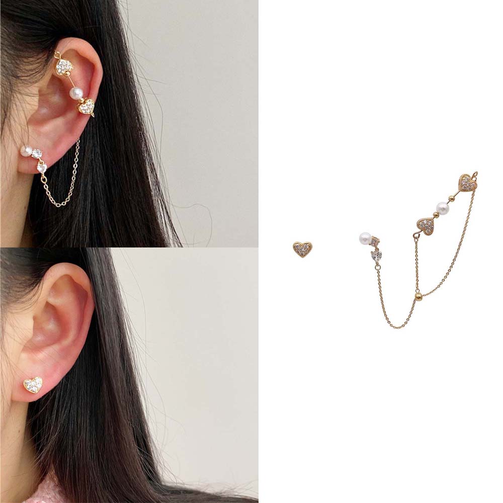 

Girls Personality Diamond Korean Pull Ear Hook Fashion Jewelry Asymmetrical Heart Stud Earrings золотой