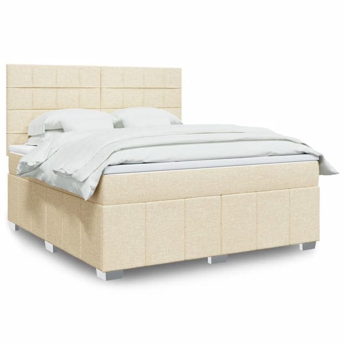 VidaXL Slat Bed Base with Mattress Cream 180x200 Cm Fabric, Bed, Platform Bed, Panel Bed, Furniture of 3291752