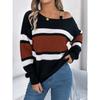 Casual Autumn Winter Color Block Striped Off Shoulder Lantern Sleeve Pullover Sweater For Women