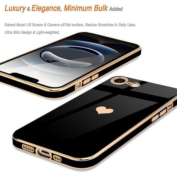 Coque pour iPhone 17e, Silicone Motif Cœur Anti-Rayure Slim Antichoc - Noir - 2 Verres Trempés