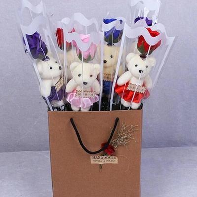 1 Stück Schöne Kreative Duftende Blumenseife Rosen Mit Niedlichem Teddybär Weihnachtsgeschenk Bunte Bärenseife Rose Heimdekoration