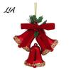 Triple Bell Pendant for Holiday Decor Christmas Ornament with Red Bow & Holly Leaves, Glossy Tiered Scene Jingle Bells Hanging Tree Wreath Door, Party
