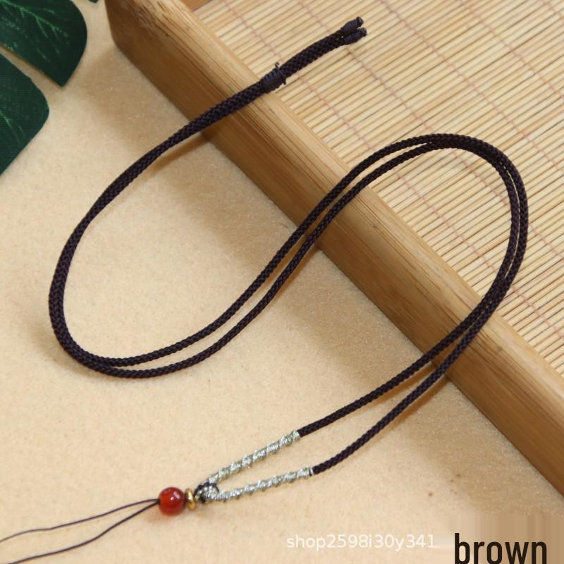 Hand-Woven Ribbed Jade Amber Pendant Necklace Rope