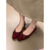 Square head bow low heel single shoes women's one-pedal light mouth ladyshoes commuter shoes with skirt ladyshoes