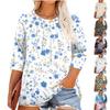 Women's Printed Round Neck Plus Size Tops 3/4 Sleeves Elegant Shirt Tops