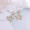 Star Rhinestone Earrings Women's Pearl Silver Needle Earrings Pentagram Hollow Geometric Pearl Diamond Spring Stud Earrings
