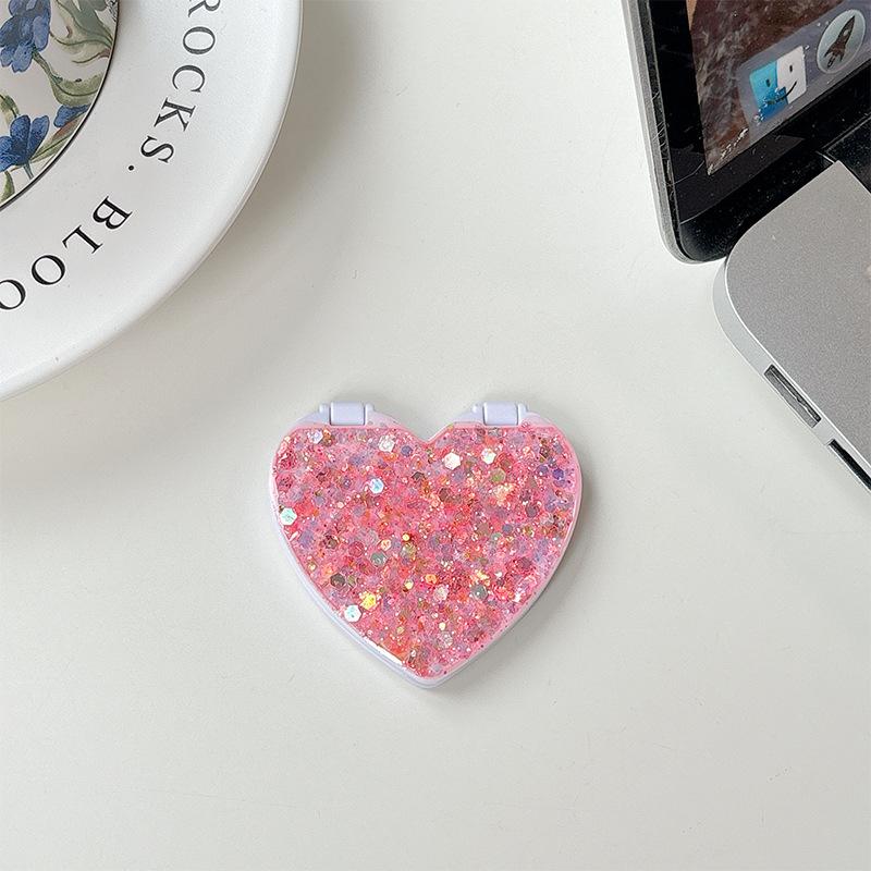 Flip Cover Love Mirror Mobile Phone Decoration Paste Desktop Support Watching Drama Epoxy Sequins Xiaoqing Fresh Wind Women'S Models