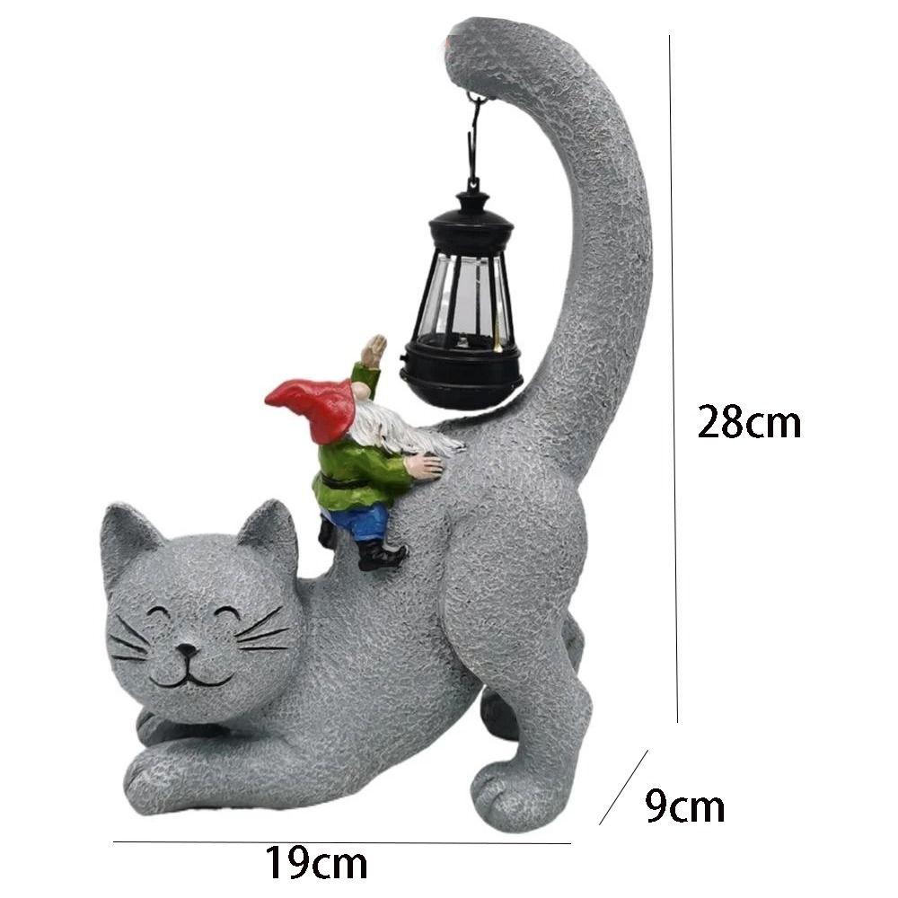 Resin Animal Statue Light Cute Garden Figurines Sculptures Lamp Cat Elf Solar Ornament  Outdoor