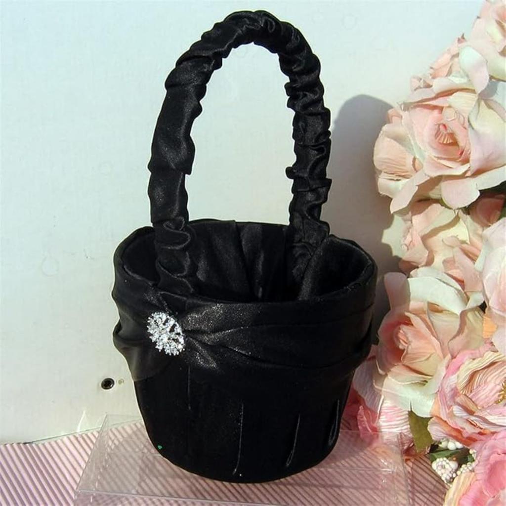 Bridal Black Basket Flower Girl Rhinestone Decor Basket Ring Bearer Basket for Wedding Party Decoration