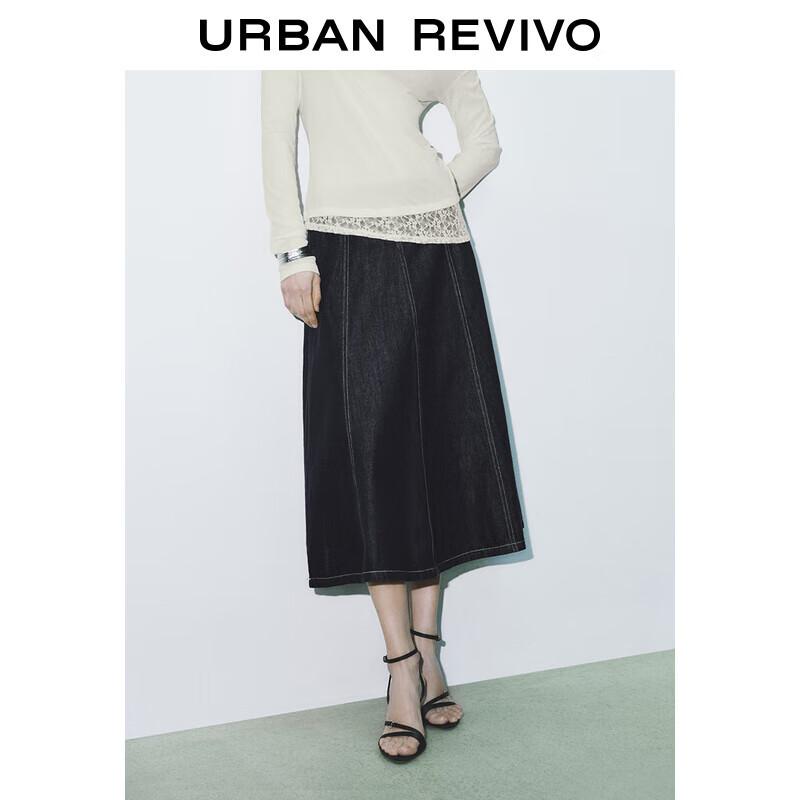 UR 2025 Summer Women s High-Waist A-Line Denim Skirt with Contrast Stitching XS