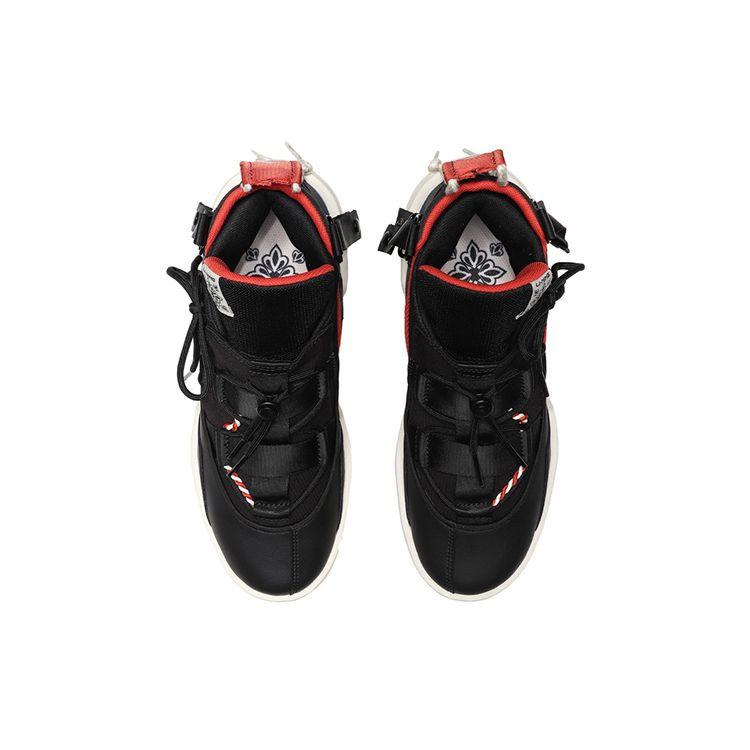 Li Ning CF Su Serie Stoff Bequem Vielseitig Wickel Rutschfest Abriebfest Mid-Top Sneaker Herren Sneaker Schwarz AGLQ127-1