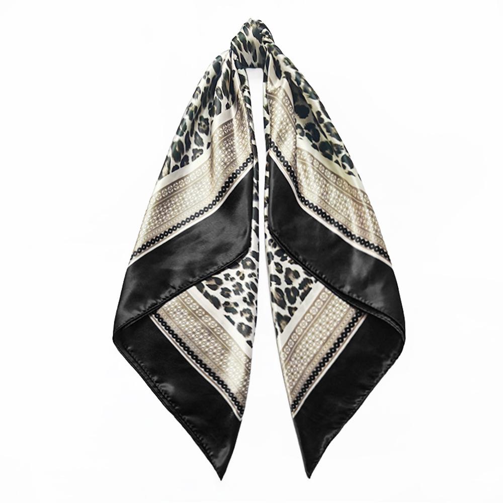 90cm Leopard-print Silk Scarf / Headscarf for Women – Versatile Rayon Satin Large Scarf