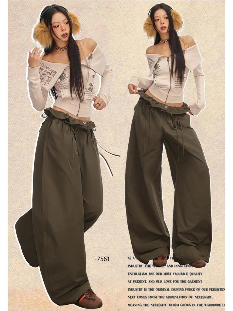 American Floral Balloon Pants - Women's Elastic Waist, Loose, Tie-Up, Slimming, Wide-Leg Design for Autumn & Winter