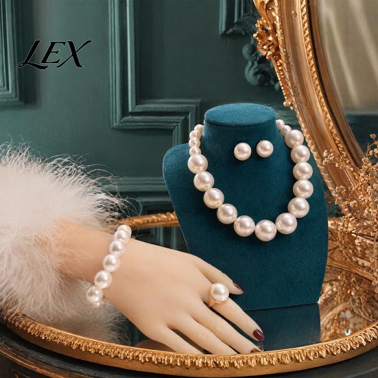 Faux Pearl Earrings Necklace 3Pcs/Set Imitation Pearls Jewelry Set, Adjustable Length Choker with Ear Studs And Bracelet, Set for Weddings Banquets