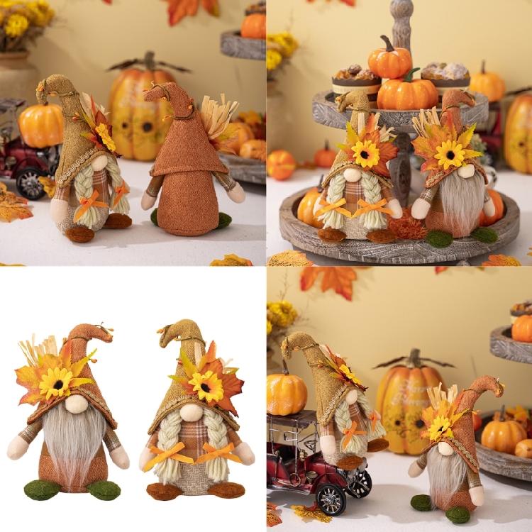 Stylish Thanksgiving Theme Standing Doll Unique Fall Season Bendable Hat Gnome Figure Table Ornament for Thanksgiving