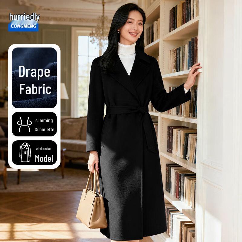 

Women s Korean Style Mid-Length Wool Blend Coat 4XL