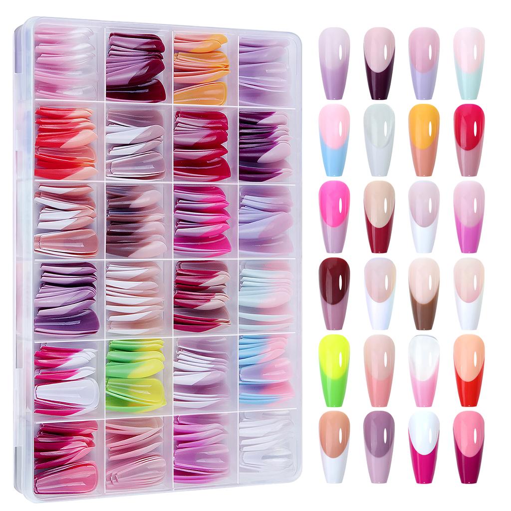 288PC False Nails Tips Coffin Almond Colorful French Acrylic Press On Nails Pre-Design Gel Nails Art Capsule For Girls Women